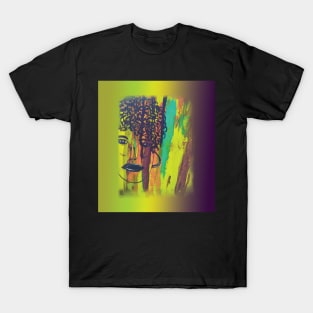 Abstract Acrylic Painting Curly Haired Girl Gradient Background T-Shirt